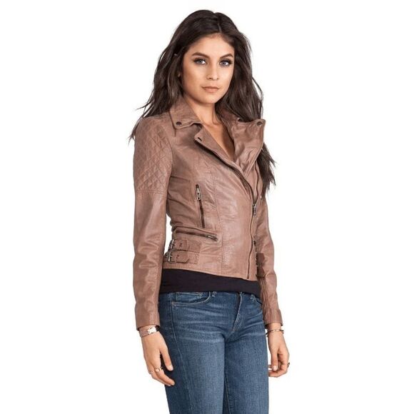 Muubaa Rokel Taupe Leather Biker Jacket Size US 2 - Picture 15 of 16